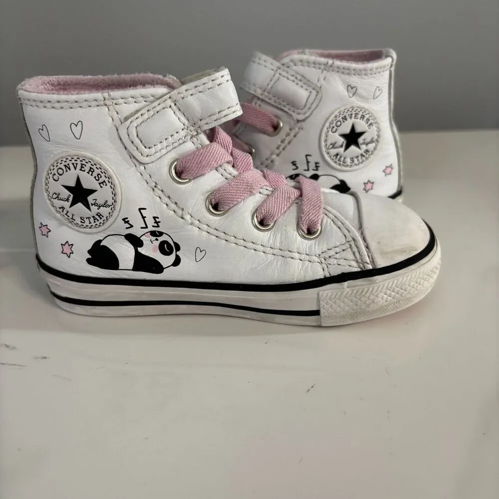 Converse All Star Panda Chuck Taylor Hi Top White Pink Toddler Girls Size 6